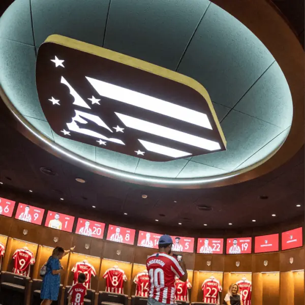 Stadium dressing room at Atlético de Madrid, offering a professional environment for the players to prepare for matches.