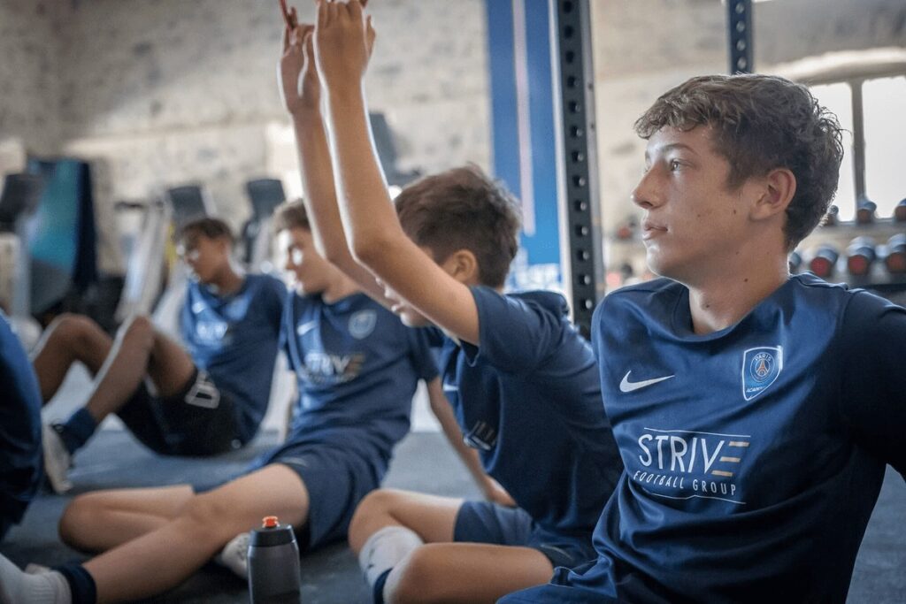Players training at the PSG Academy Pro Residency football boarding school program in Evian, France.