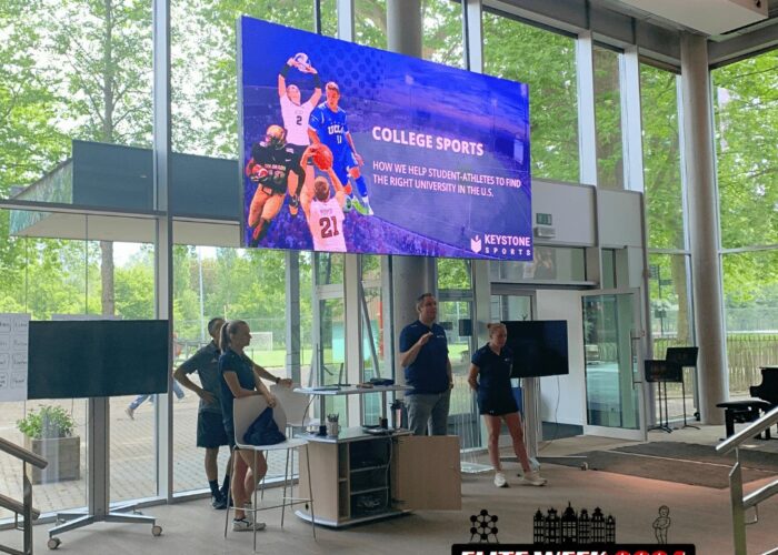 NCAA Session by Keystone Sports at ISB Elite Week Soccer Camp in Brussels.