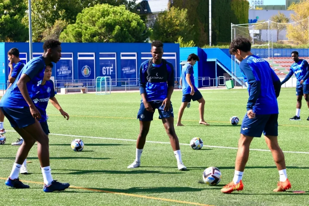 Getafe CF Madrid Football Academy players training at the academy training centre pitches.